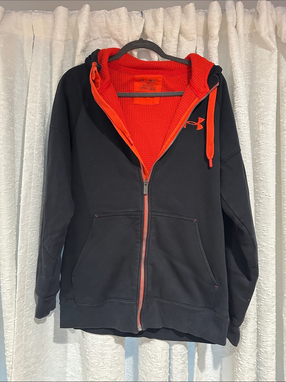 Under Armour Black & Orange Full-Zip Performance Hoodie, Loose Fit - Small